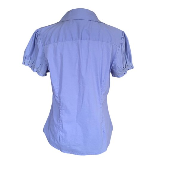 Alfani women's size 8 blue v-neck collared short sleeve button down blouse top - Picture 4 of 7